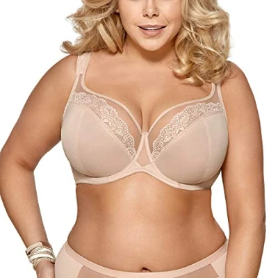 Imagen de Gorsenia Sujetador Sin Relleno con Encaje Y Malla para Mujeres K441 Luisse, Beige,100I