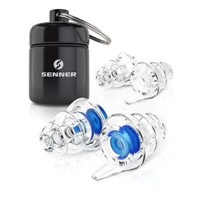 Imagen de Senner ® MusicPro Tapones auditivos para festivales, conciertos y discotecas música músicos, reutilizables, transparentes, con estuche de aluminio