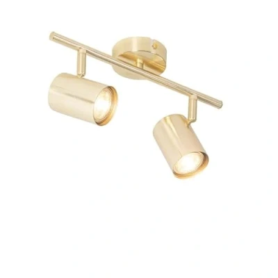 Imagen de Qazqa Moderno Lámpara de techo moderna latón 2 luces orientable JEANA Acero Alargada Adecuado para LED Max. x 35 Watt