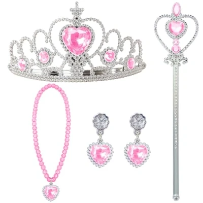 Imagen de JOYIN disfraz de princesa 5 piezas con corona, varita mágica, collar y pendientes, reina las nieves, accesorios fiesta para carnaval, Standard, Plástico, No es una piedra preciosa