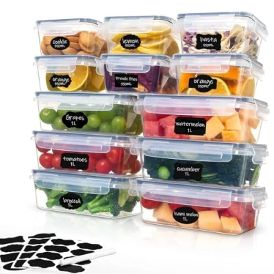 Imagen de Ordeluxe Giftpot 12er botes cocina almacenaje, 6 x1 L + x 500mL, Libre de BPA, 100% Hermético, recipientes herméticos para alimentos