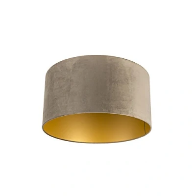 Imagen de QAZQA Clásico/Antiguo Algodón Pantalla terciopelo visón/oro 50/50/25, lámpara colgante,Pantalla de pie