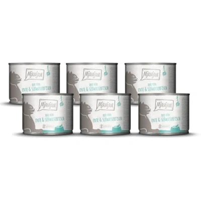 Imagen de MjAMjAM Comida húmeda Premium para Gatos Duo de Pato tierno y Pescado Agua Dulce con Zanahorias, Pack 6 (6 x 200g), sin Cereales Extra Carne