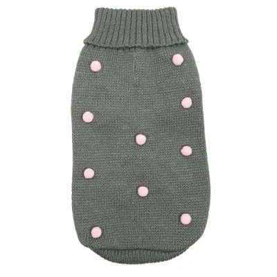 Imagen de Record Jersey para Perros Candy Shop, Longitud de Espalda 15 cm. con Cuello Alto Liso y pompón Aterciopelado. Orificio la Correa Lavable a máquina Gris, 4XS