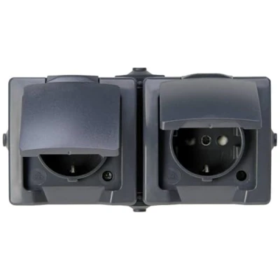 Imagen de Kopp Nautic 137015003 Toma de Corriente con 2 enchufes (con Tapa abatible y protección contra contactos, Horizontal, 16 A, 250 V/AC, IP44), Color Gris Antracita