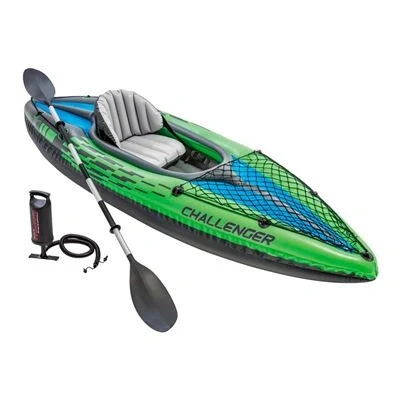 Imagen de Intex Challenger K1 Kayak 1 Man Inflatable Canoe with Aluminum Oars and Hand Pump, Green/Blue