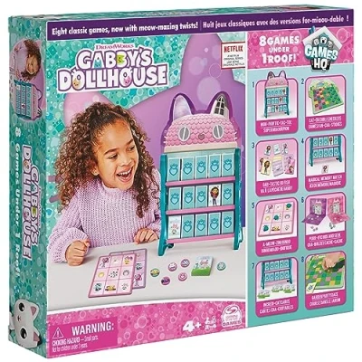 Imagen de Spin Master Games 6065857 Gabby&#039;s Dollhouse, HQ Checkers Tic TAC Toe Memory Match Go Fish Bingo Cards Board Gift Netflix Party Supplies, for Kids Ages 4 and up, merhfarben One Size
