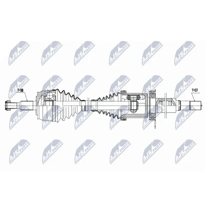 Imagen de NTY NPW VW 131 Árbol de Transmisión Eje delantero, derecha 1054, 430 automática con apoyo VOLKSWAGEN: Transporter 5 Bus, Multivan (7HM