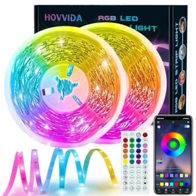 Imagen de HOVVIDA Tira LED 30M, 30 LED/Metro, 2x15M, 24V RGB Luces, 900 LED, APP y Mando a distancia, Modo de Música, para Habitación, Sala, Cocina, Dormitorio, Bar, Fiesta