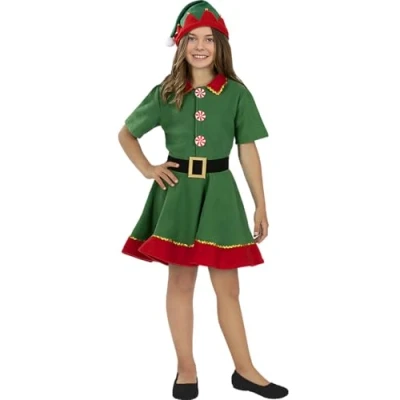 Imagen de Funidelia Disfraz de elfa navideña para niña Elfo navideño, Navidad, Duende navideño Disfraces niños, accesorios Fiestas, Carnaval y Halloween Talla 10 12 años Verde