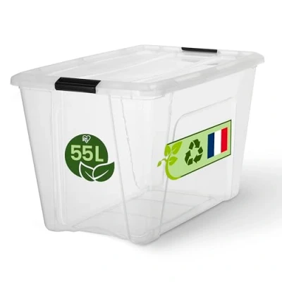Imagen de Iris Ohyama Cajas de Almacenaje con Tapa, 55L, Transparente, Cierre Seguro, Apilables, Asas, Dormitorio, Armario, Oficina, Organización, Plástico sin BPA, Organizadoras, BSB 55