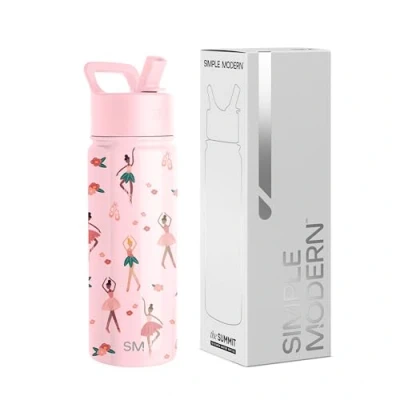 Imagen de Simple Modern Botella Agua Niños con Pajita Térmica Acero Inoxidable Aislado Reutilizable para y Niñas Summit 530ml Pink Ballerina