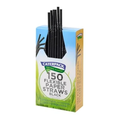 Imagen de Caterpack Enviro Paquete de 150 pajitas papel Flexi, 210 x 6 mm, totalmente reciclables, biodegradables y compostables, fuertes sostenibles.