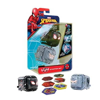 Imagen de Battle Cubes Marvel Cube 2 Pack Spiderman Rhino &amp; Miles Morales, Papel de Roca, Juego Tijeras, Multicolor (Flair Leisure BAD00300)