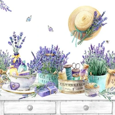 Imagen de 20 Servilletas de flores, jardín y naturaleza, colección lavanda como decoración mesa. papel con diseño. También para decoupage decoupage, 33 x cm
