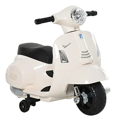 Imagen de HOMCOM Moto Eléctrica Vespa para Niños de 18 36 Meses Batería 6V con Faro Bocina y 4 Ruedas Motocicleta Infantil Licencia 66,5x38x52 cm Blanco