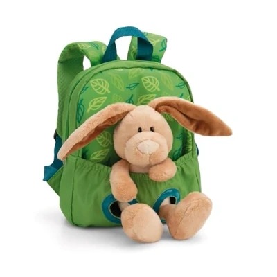 Imagen de NICI mochila 21x26cm con conejo de peluche 25cm verde juguete suave y desmontable Bolsa jardín infantil felpa para niños niñas 61743
