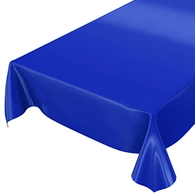 Imagen de Anro Mantel de hule lavable color liso brillante, toalla, azul oscuro, Schnittkante 240 x 140cm