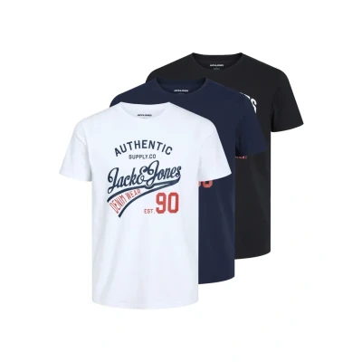 Imagen de Jack &amp; Jones Jjethan Teess CREW MP 3 PACK Camiseta estampada, Hombre, Talla: Large, Black/white/navyblazer