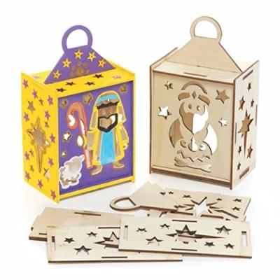 Imagen de Baker Ross FC294 Kits de Linterna Madera Natividad Paquete 3, Juego Manualidades para Niños, Actividades Creativas Navidad que los Niños Coloreen, Decoren y Exhiban