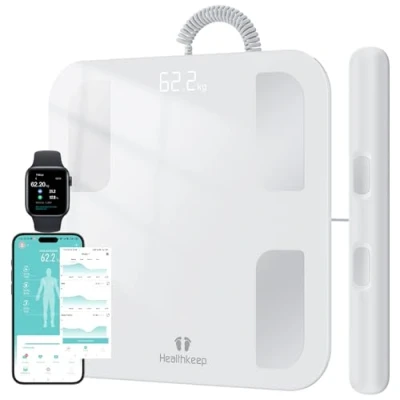 Imagen de Báscula Inteligente de Baño con 8 Electrodos, Precisión Bioimpedancia, Básculas Digitales Baño, 18 Mediciones Esenciales, para Andriod y iOS