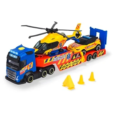 Imagen de Dickie Toys Juego de 3 vehículos Rescate (Volvo Truck con Furgoneta, Coche y helicóptero Airbus) Coches Juguete para niños a Partir años, Accesorios Funciones, 40 cm