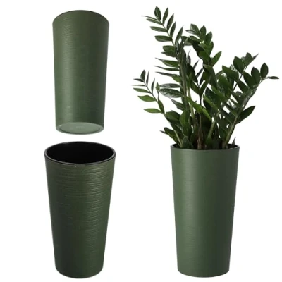 Imagen de KADAX Macetero Alto de Plastico para Interior y Exterior, Maceta Grande Decorativa Plantas Gran Tamaño Árboles Pequeños (Verde, 19.5 cm)