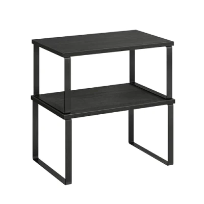 Imagen de SONGMICS Estante para Especias, Juego de 2, Organizador Armario, Almacenamiento Cocina Extensible, Especiero Metal y Madera Ingeniería, Negro Ébano KCS02B01