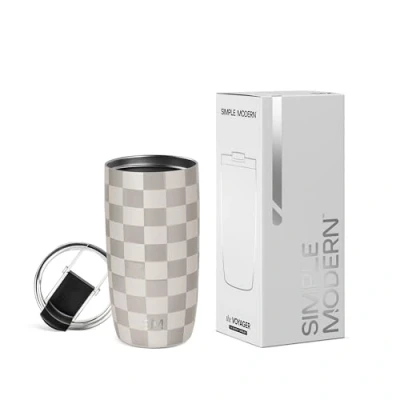 Imagen de Simple Modern Vaso Termico Cafe para Llevar con Tapa Abatible Taza Termica de Café Helado Acero Inoxidable Aislada Regalos Mujeres &amp; Hombres Voyager 470ml Checkmate