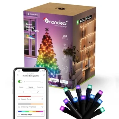 Imagen de Nanoleaf Cadena de luces conectada 24M con escena navideña, 300 LED RGBIC Direccionables, Interior y Exterior, Música Sync, Matter sobre WiFi, Control por App voz (Alexa, Apple Google Home)