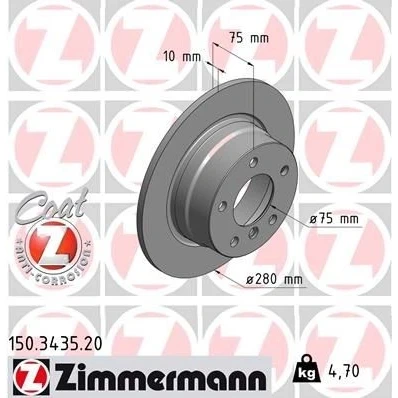 Imagen de ZIMMERMANN COAT Z 150.3435.20 Disco de freno 280 10 6/5 5 120 macizo revestido altamente carbonizado BMW: Z4 Roadster