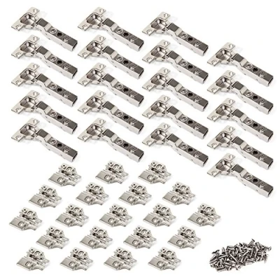 Imagen de Emuca Pack de 20 bisagras codo x91. Ø35mm. Apertura 105, cierre suave para puerta semi solapada y suplementos atornillar con regulación excéntrica.