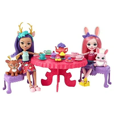 Imagen de Enchantimals Fiesta del Té Muñecas Danessa Deer y Bree Bunny con set de juego, mascotas accesorios, juguete para niños niñas +4 años (Mattel HFF35)