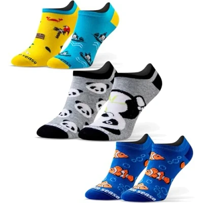Imagen de Sesto Senso Calcetines Cortos Divertidos Hombre Mujer 3 Pares Algodón Funny Socks Panda Pescado Pirata 39 42 Loco