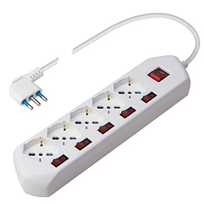 Imagen de Poly Pool PP2509 Multiswitch Regleta con 5 Tomas Pluristandard (16A+10A+schuko) interruptores Individuales para Cada Toma Cable de alimentación 1,5 m Enchufe Ahorro Espacio 16A 2P+T
