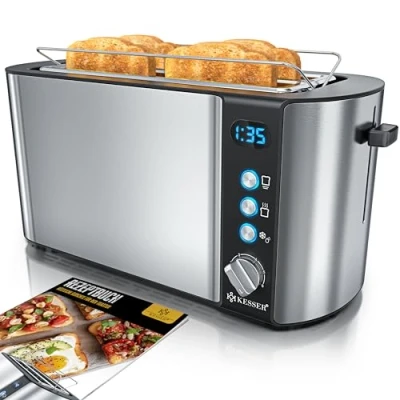 Imagen de KESSER® Tostadora con Accesorio para Panecillos, 6 Niveles de Tostado + Función Descongelación y Recalentamiento, incl. Bandeja recogemigas Libro Recetas, Negro/Cobre