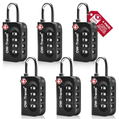 Imagen de OW Travel Candado maleta TSA Anti robo. numerico 4 Digitos. Combinacion Taquilla. Candados para mochilas y maletas. Taquilla Gimnasio. seguridad equipaje Negro 6