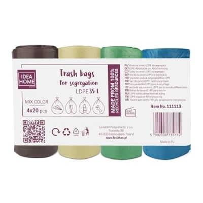Imagen de D.RECT Bolsas de Basura Plástico 35L, 80 Unidades Sacos para Reciclar, 4 Colores