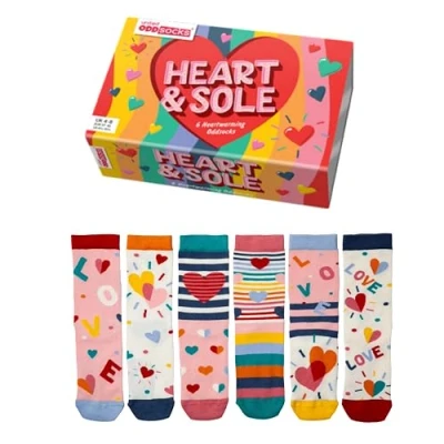 Imagen de United Oddsocks Heart &amp; Sole Caja de regalo 6 calcetines extraños conmovedores UK 4 8 EUR 37 42 US 6½ 10½, Multicolor, M