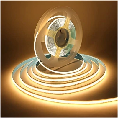 Imagen de Tesfish Tira de Luz LED, Tiras Luces COB DC 12V 5M 320 LEDs/M Total 1600 LEDs Blanco Cálido 3000K Neón Flexible Súper Brillante para Fiestas, Mostradores, Estantes, Decoración del Hogar
