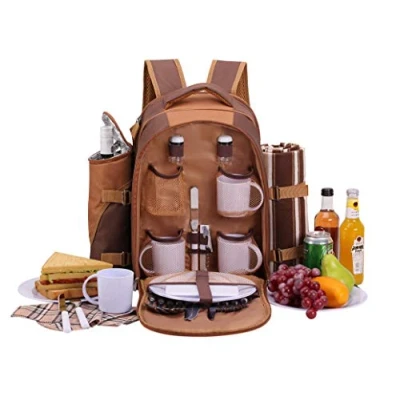 Imagen de apollo walker Mochila de Picnic para 4 Personas Bolsa cesto refrigeradora con Juego vajilla y Manta