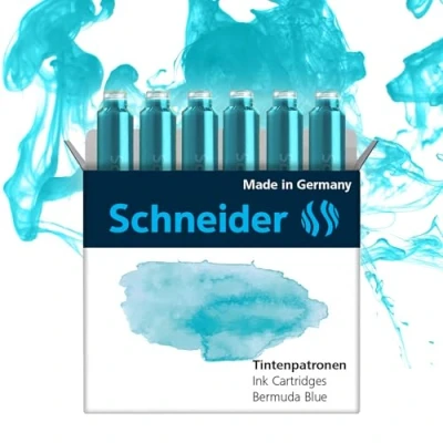 Imagen de Schneider 166134 Cartuchos de tinta pastel (estándar para pluma estilográfica), color azul bermuda, 6 unidades