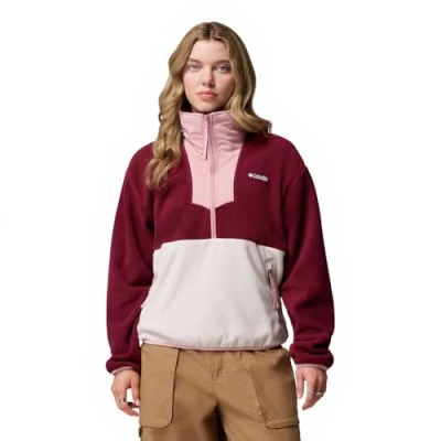 Imagen de Columbia Sequoia GROVE 1/2 ZIP Suéter de forro polar, Mujer, Talla: Small, Rich wine/dark stone/eraser pink