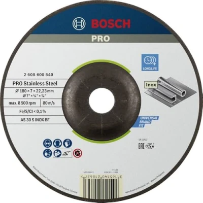 Imagen de Bosch 2 608 600 540 Disco de desbaste acodado Expert for INOX AS 30 S BF, 180 mm, 6,0 mm (pack 1)
