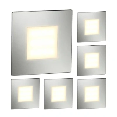 Imagen de ledscom.de 6 LED luz de escalera/plafón empotrado FEX para interiores y exteriores, angular, acero inoxidable, 85 x 85mm, blanco cálido