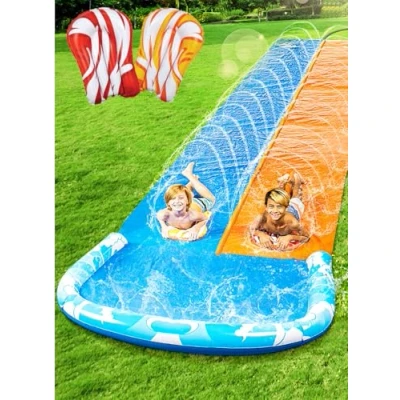 Imagen de Tobogán 685cm y 2 Bodyboards, toboganes de Agua césped Slip N Verano Juguete con Construir en el aspersor Patio al Aire Libre diversión para niños Adultos
