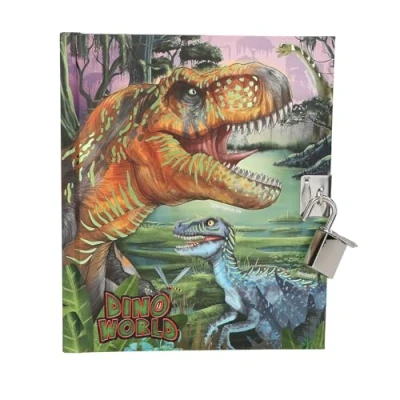 Imagen de Depesche 13244 Dino World Agenda con Cerradura, Libro Motivos de Dinosaurios y 192 páginas rayadas e ilustradas a Todo Color, Multicolor, One Size