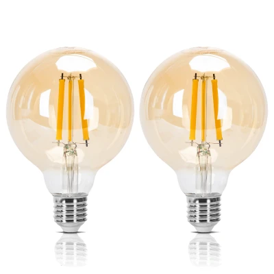 Imagen de Aigostar Bombilla LED E27 Edison, 10W Equivalente a 77W, Blanco Cálido 2200K, 1100 Lúmenes, Vintage Decorativa G95 de Filamento, No Regulable, Cristal ámbar, Pack 2