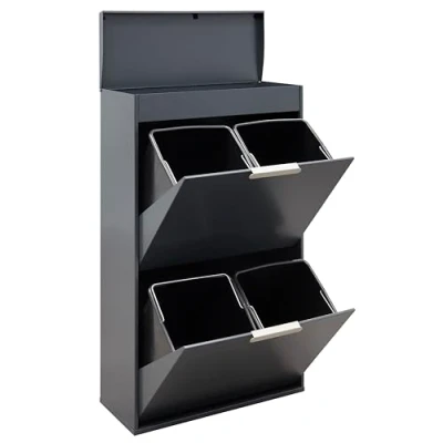 Imagen de Arregui Ecoclas Plus CR624 E Cubo de Basura y Reciclaje Acero 4 Compartimentos con Bandeja Superior 4x17L (68L) Cubos Cocina Contenedores para Casa antracita