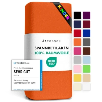 Imagen de Jacobson Sábana bajera ajustable en punto de algodón, 100% naranja, 60x120 70x140 cm